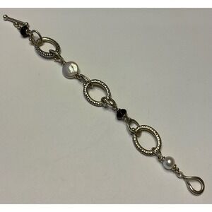 Michael Dawkins Sterling Silver 925 Pearl Smoky Quartz Granulated Link Bracelet